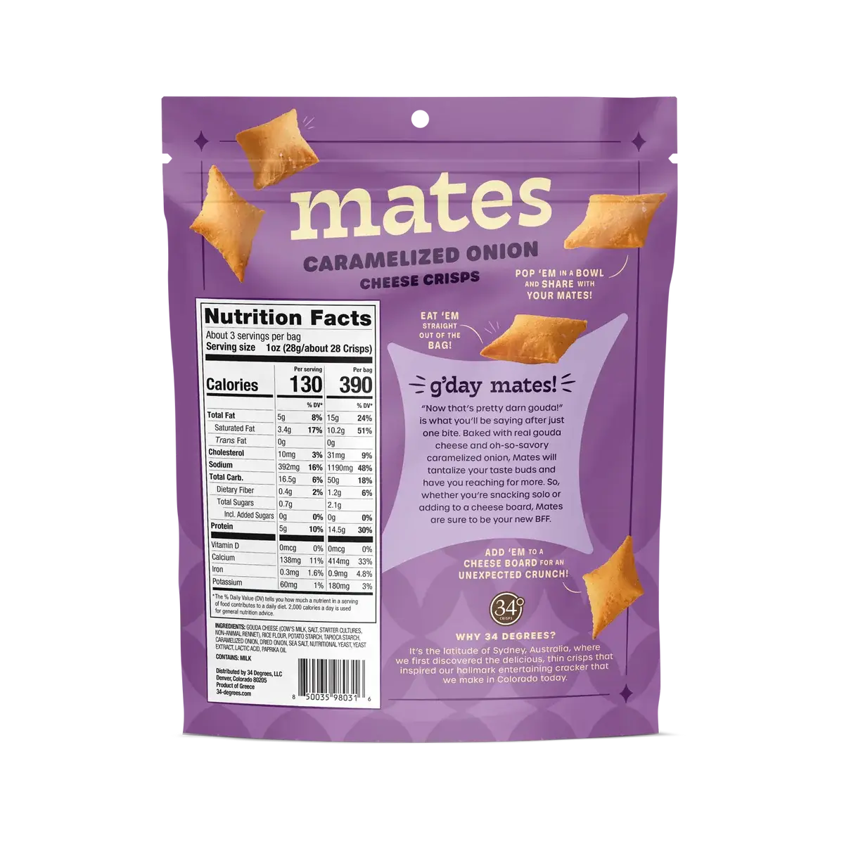34 Degree 'Mates' Caramelized Onion Gluten Free Cheese Crisps, Colorado