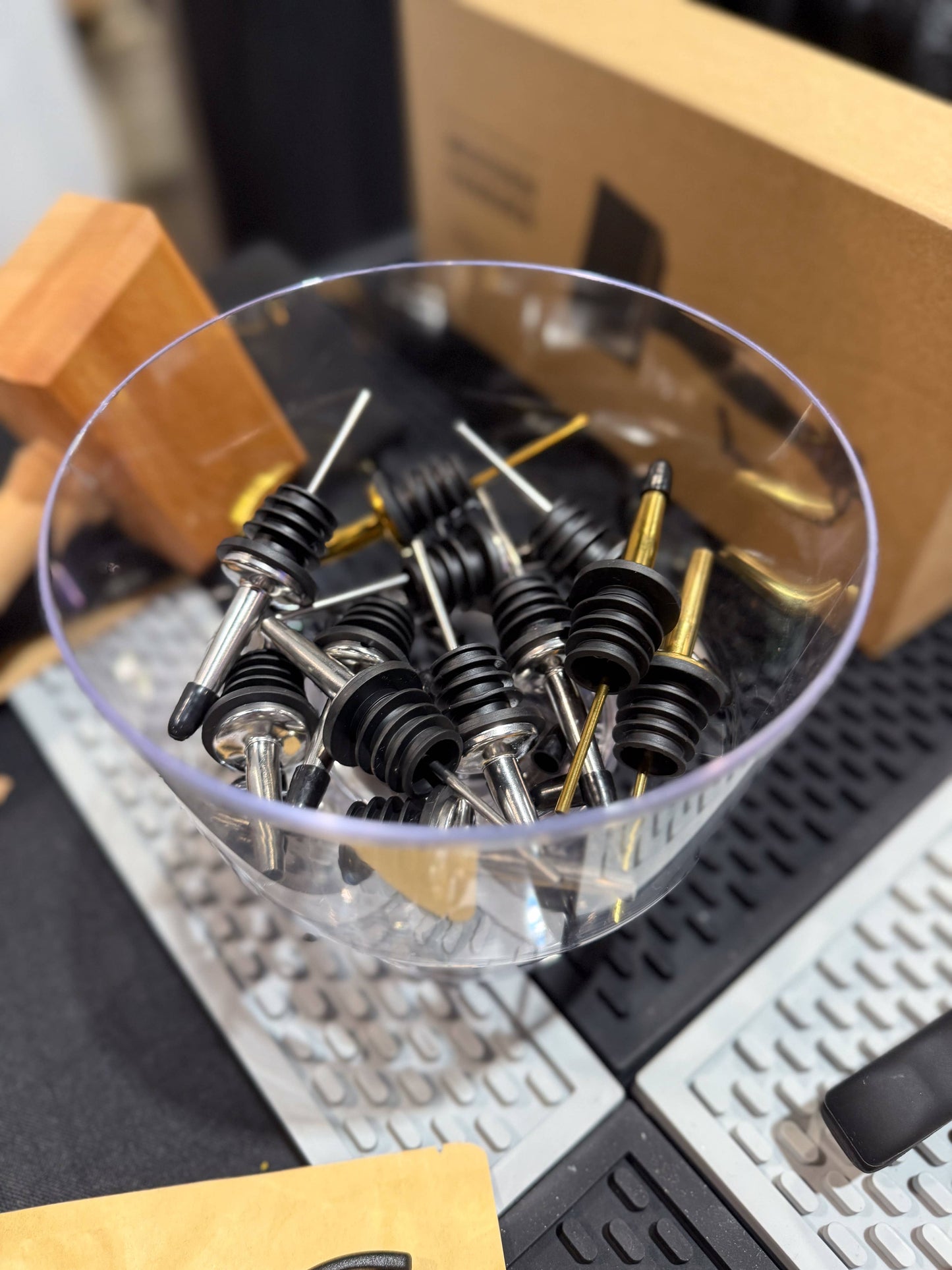 A Bar Above Stainless Steel Bottle Pour Spouts