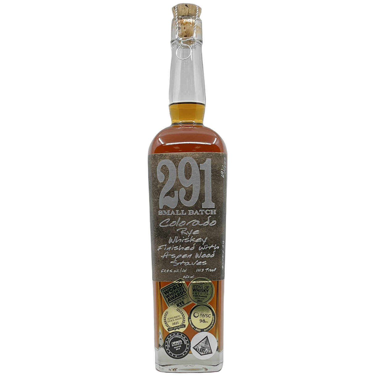 Distillery 291 Small Batch Finished with Aspen Wood Staves Colorado Rye Whiskey, Colorado