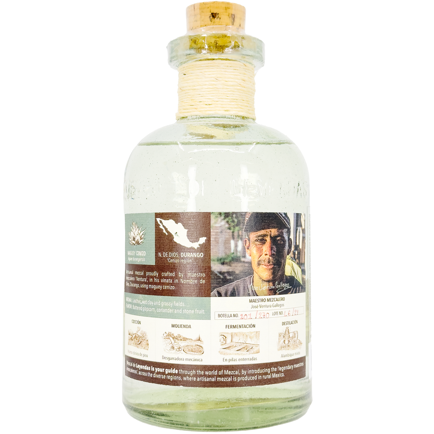 Mezcal de Leyendas Maguey Cenizo Mezcal Artesanal Blanco, Durango, Mexico