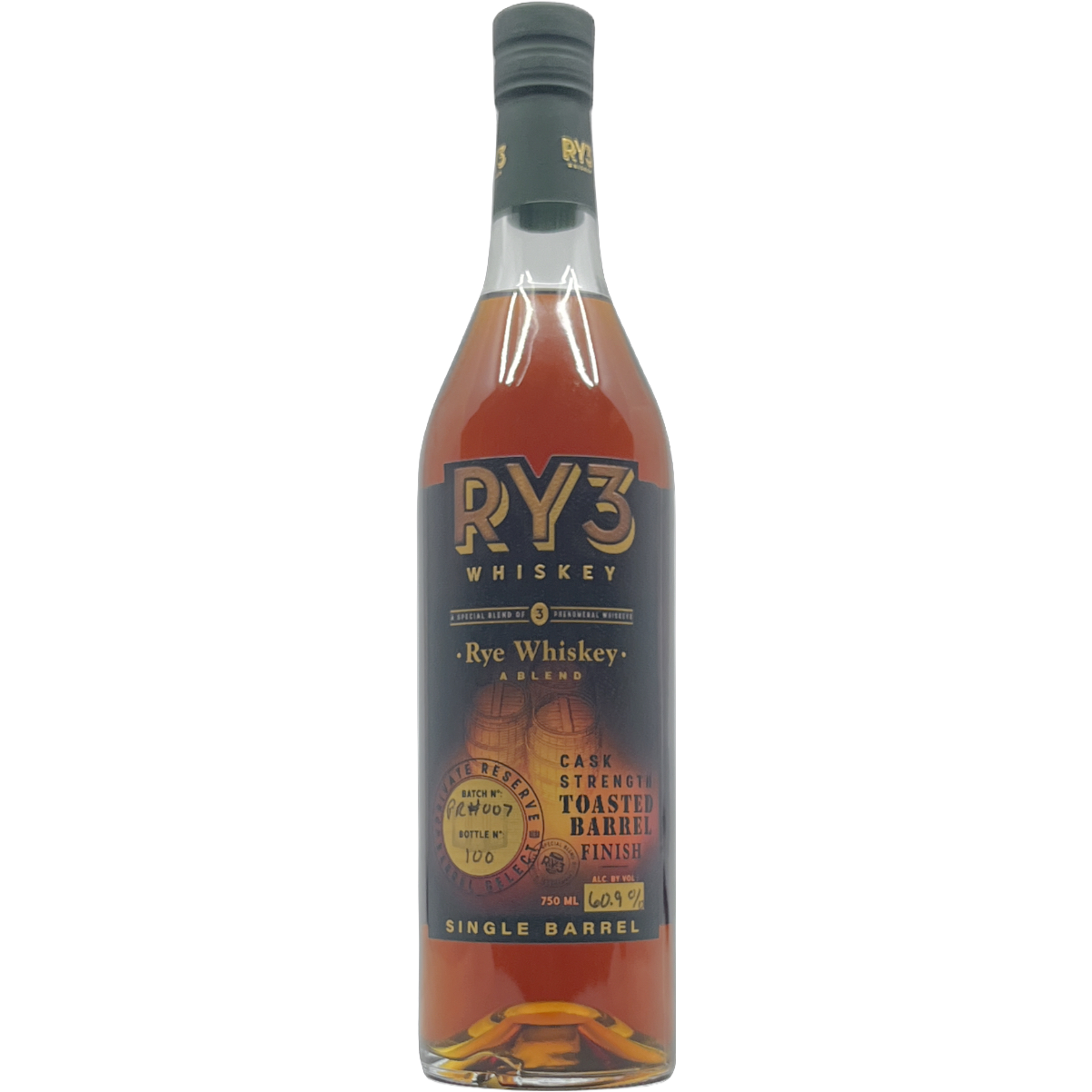Ry3 Toasted Barrel Finish Cask Strength Rye Whiskey, Virginia, USA