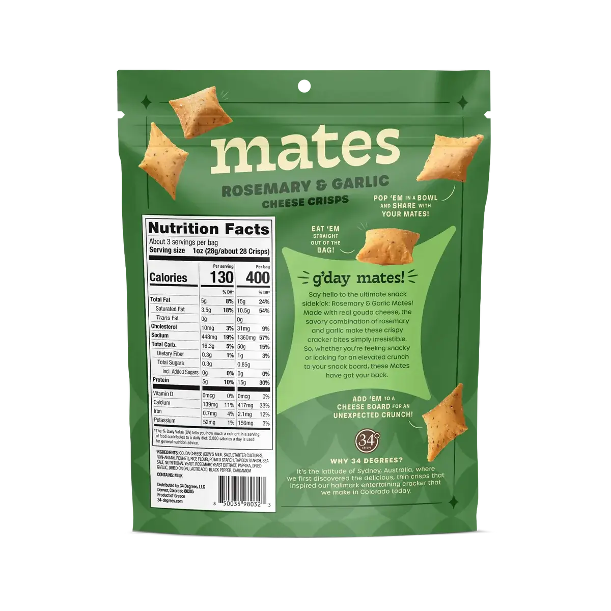 34 Degree 'Mates' Rosemary Garlic Gluten Free Cheese Crisps, Colorado