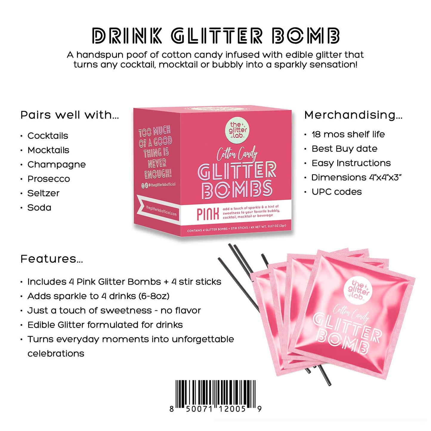 The Glitter Lab 'Pink' Drink Glitter Bombs