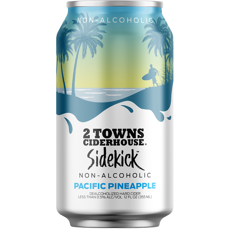 2 Towns Ciderhouse Sidekick Pacific Pineapple Non-Alcoholic Cider, Oregon