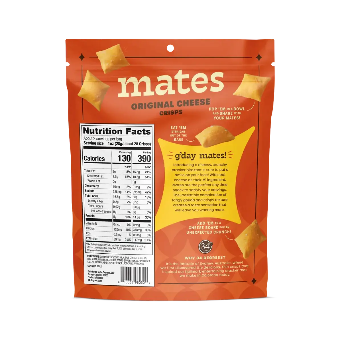 34 Degree ‘Mates’ Gluten Free Original Cheese Crisps, Colorado