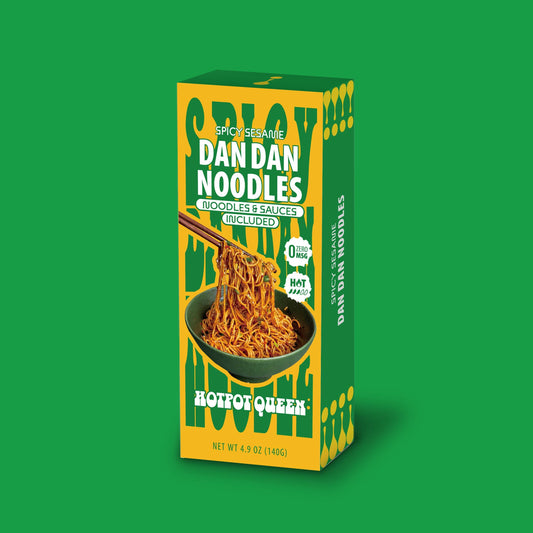 Box of Dandan Noodles with a green background