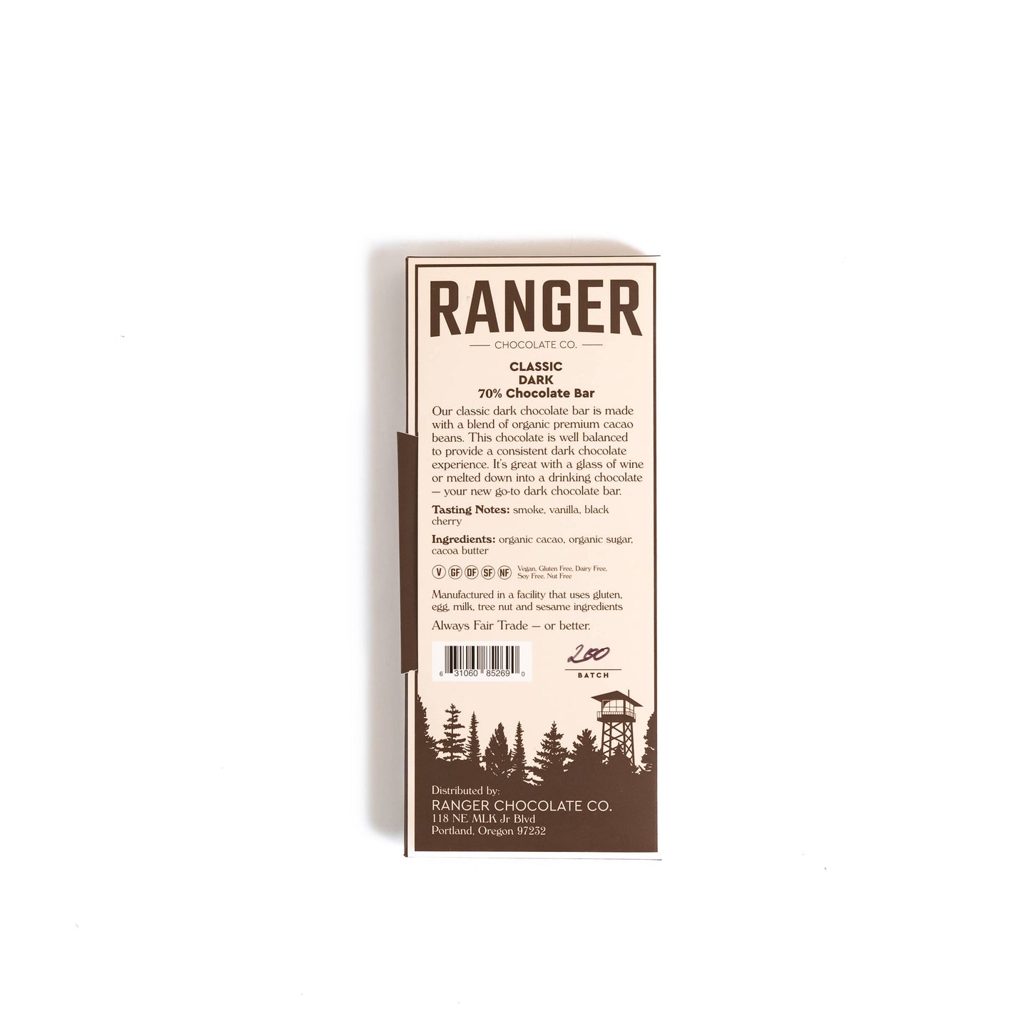 Ranger Chocolate Co. Classic 70% Cacao Dark Chocolate Bar, Oregon