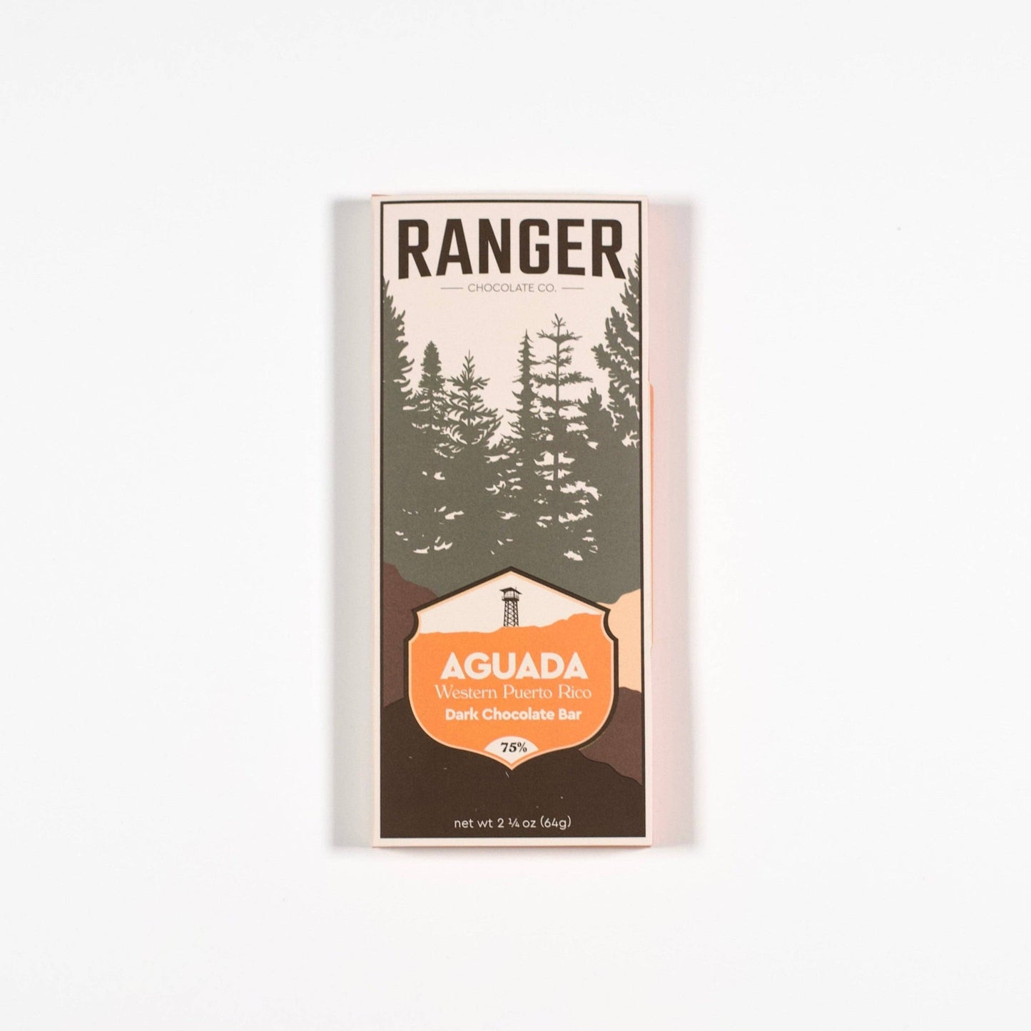 Chocolate bar packaging with 'Ranger' branding and forest design on a white background