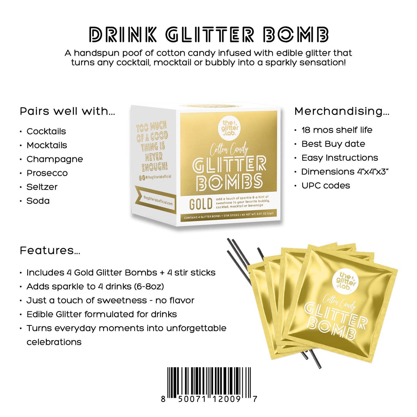 The Glitter Lab 'Gold' Drink Glitter Bombs