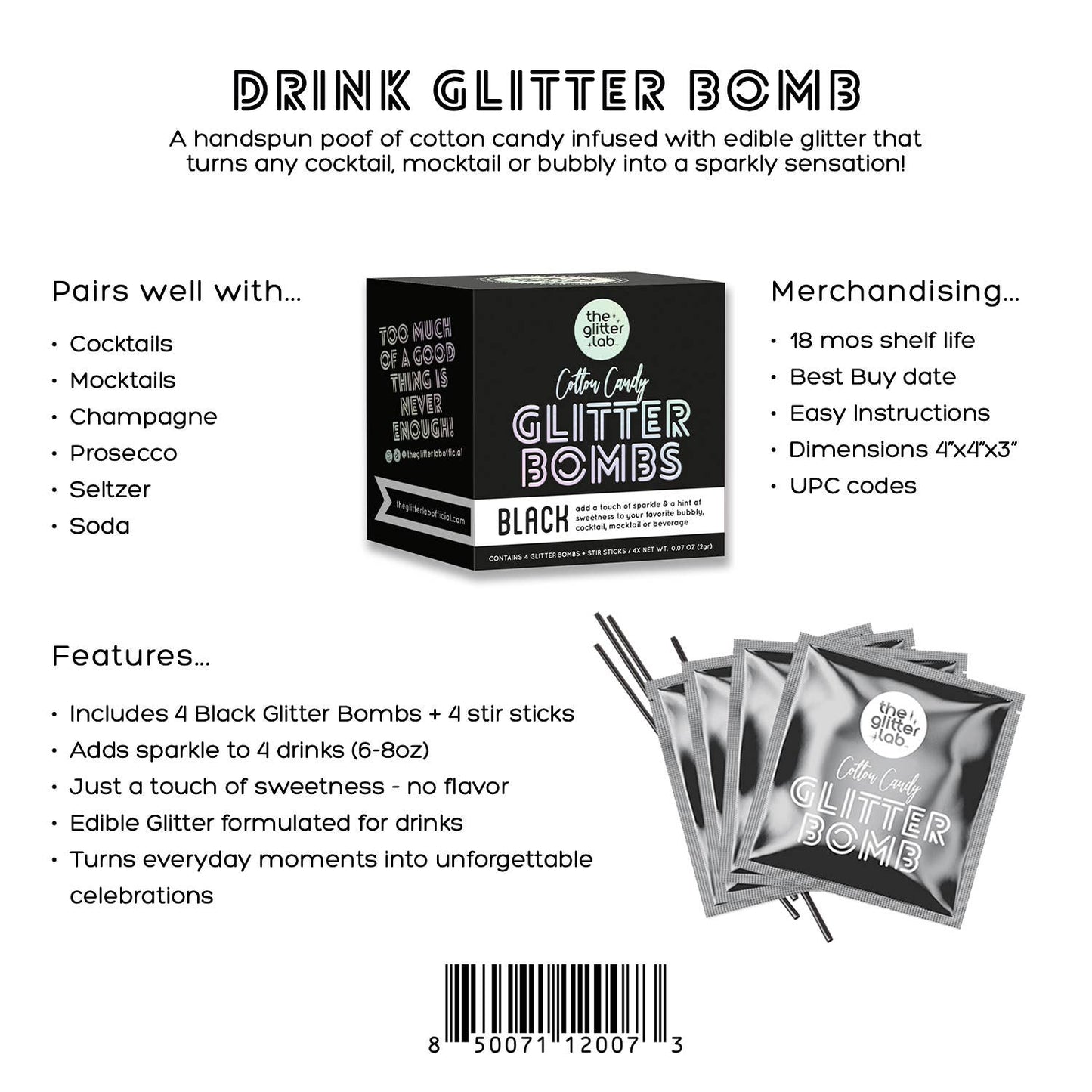 The Glitter Lab 'Black' Drink Glitter Bombs