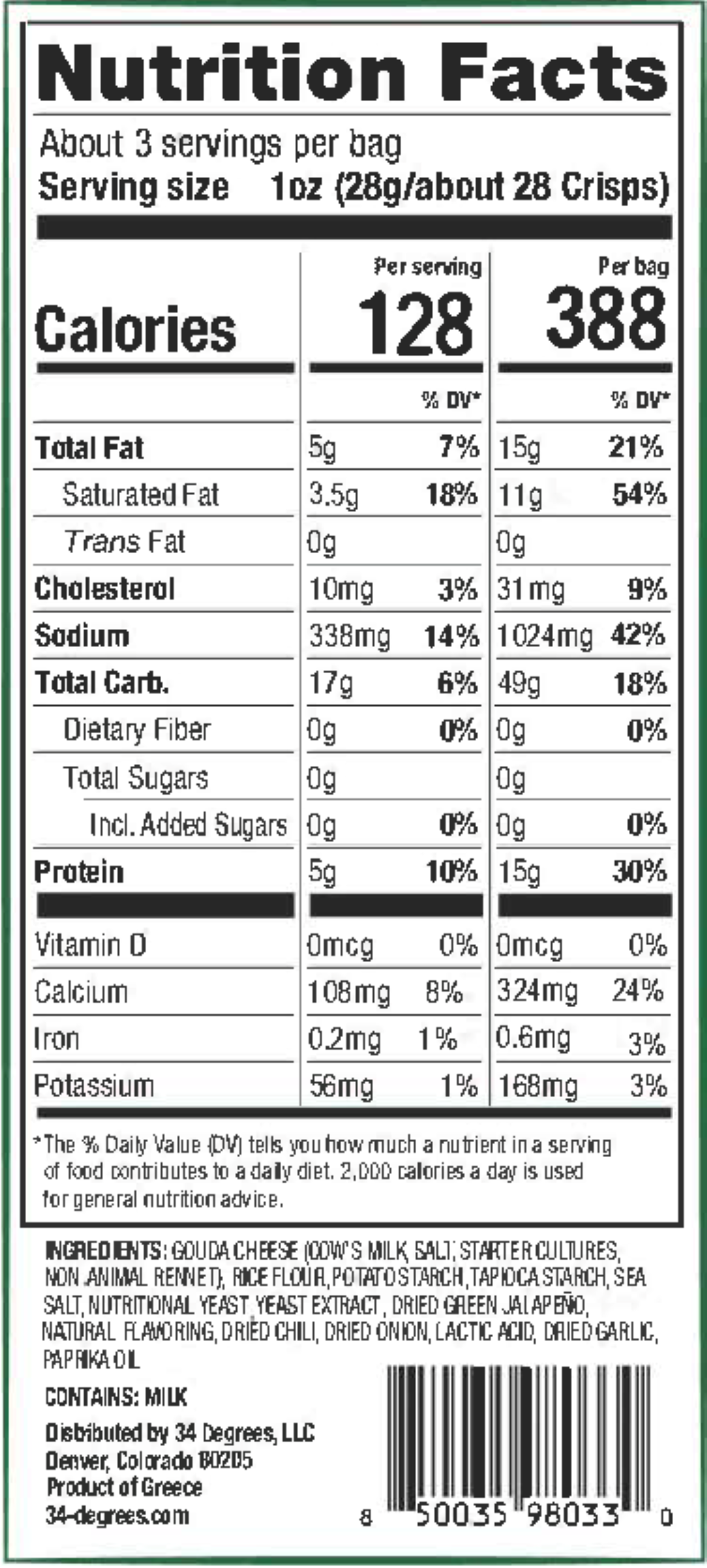 34 Degree ‘Mates’ Spicy Jalapeno Gluten Free Cheese Crisps, Colorado