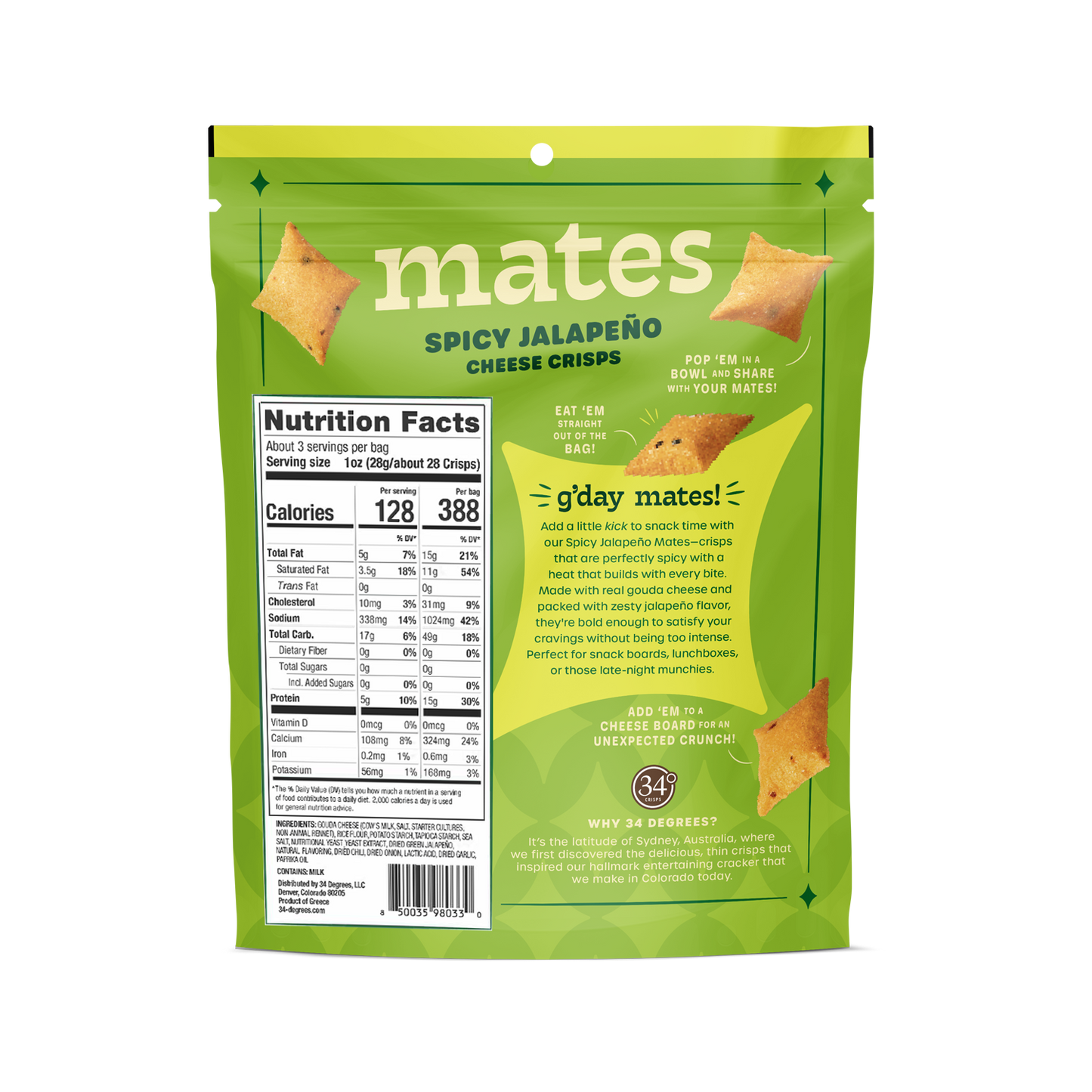 34 Degree ‘Mates’ Spicy Jalapeno Gluten Free Cheese Crisps, Colorado