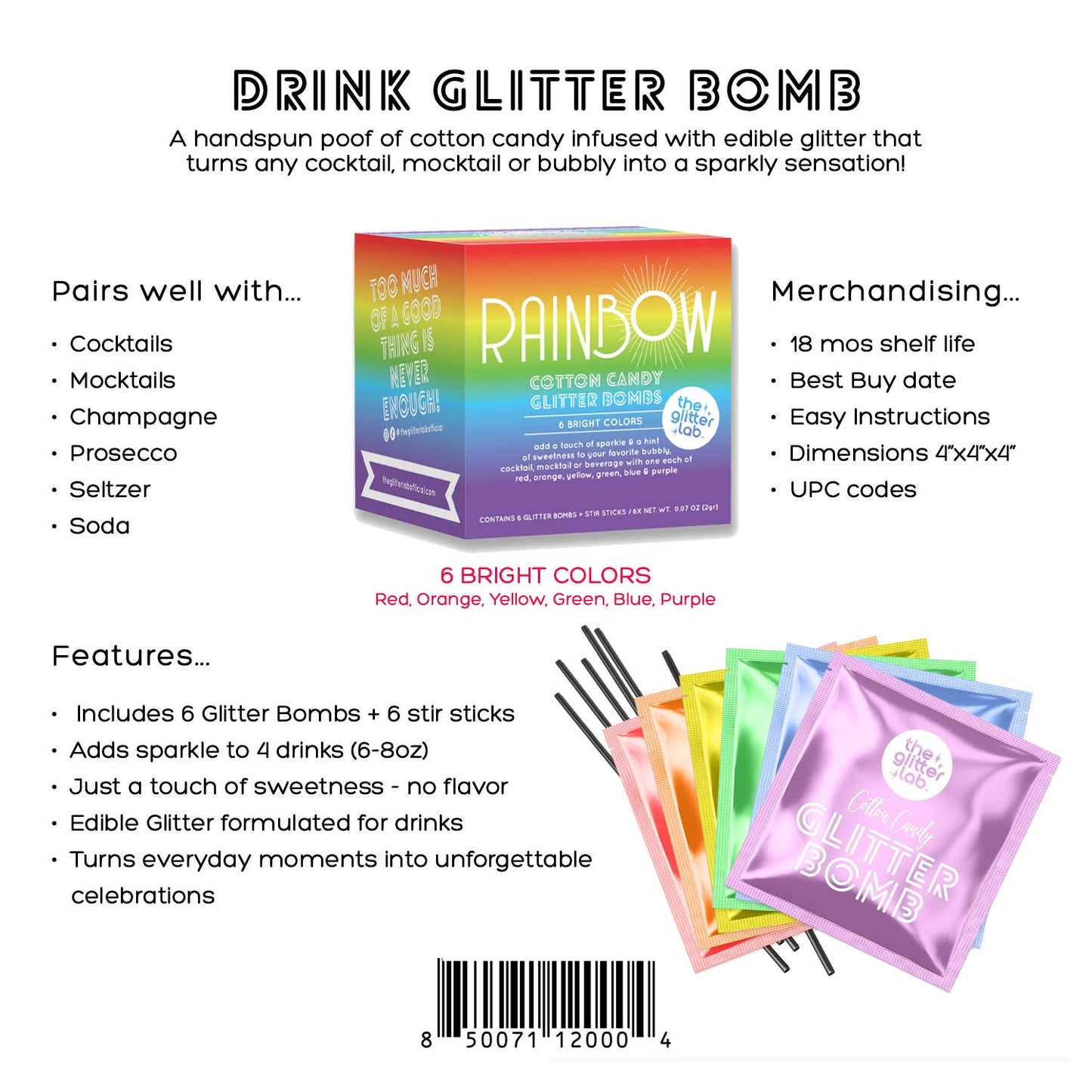 The Glitter Lab 'Rainbow' Drink Glitter Bombs