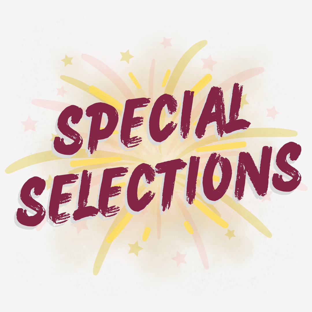 Text 'Special Selections' with colorful abstract design on a light background