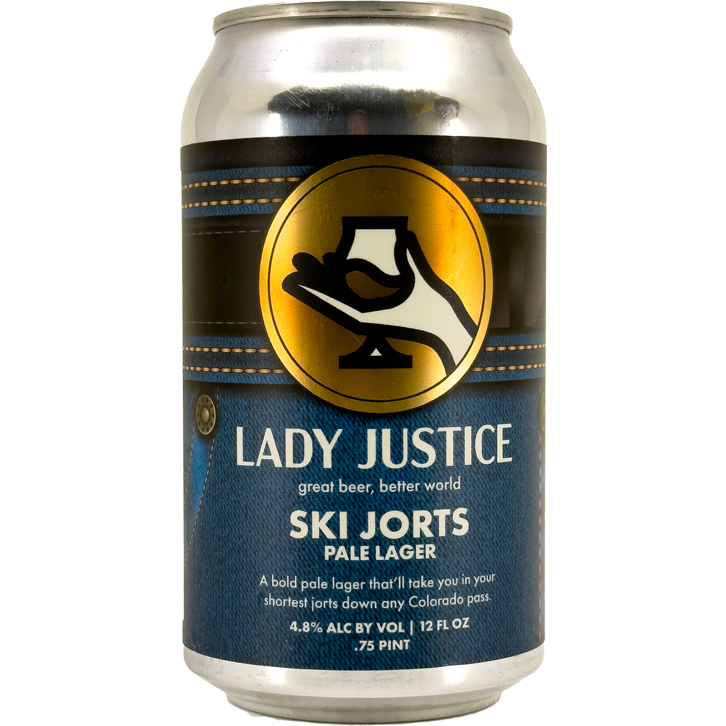 Lady Justice Ski Jorts Pale Lager Beer, Colorado, USA