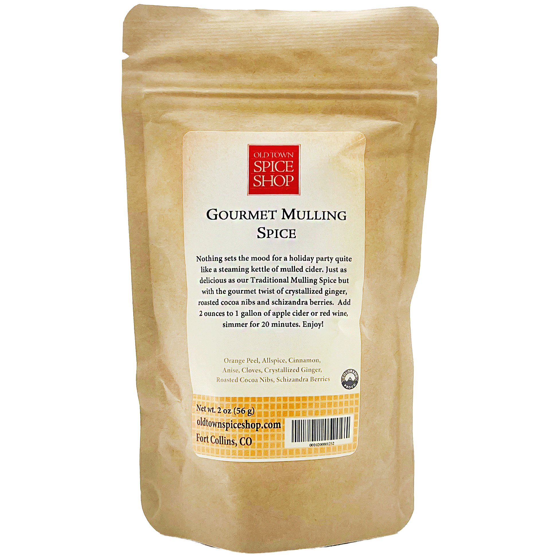 Package of Gourmet Mulling Spice from Old Town Spice Shop on a white background