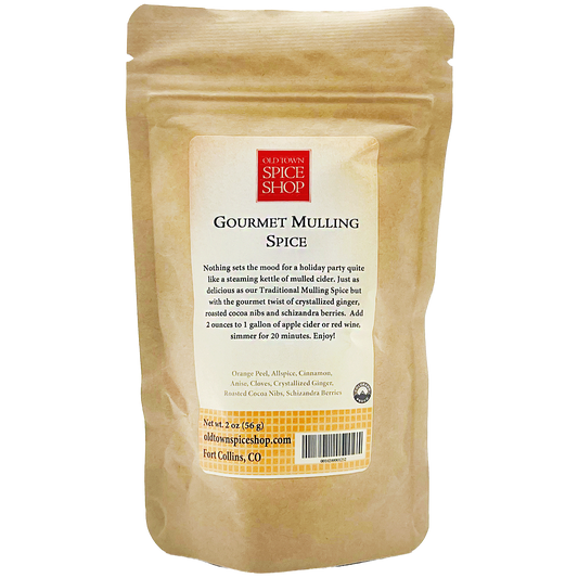 Package of Gourmet Mulling Spice from Old Town Spice Shop on a white background