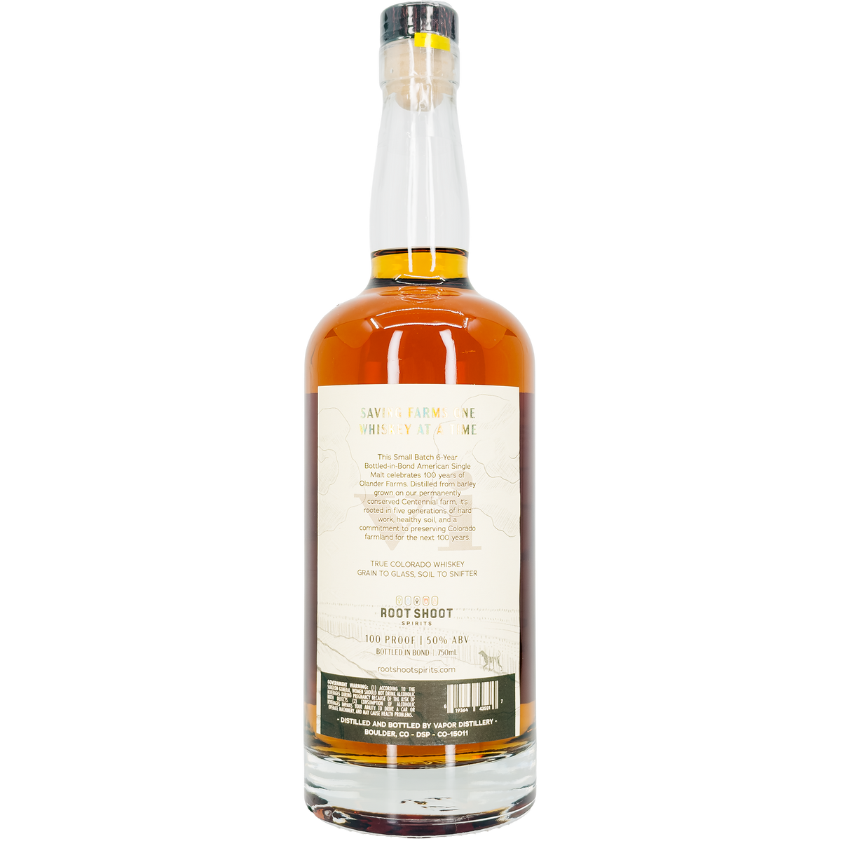 Root Shoot Spirits American Single Malt 6 Year Bottled In Bond Whiskey, Colorado