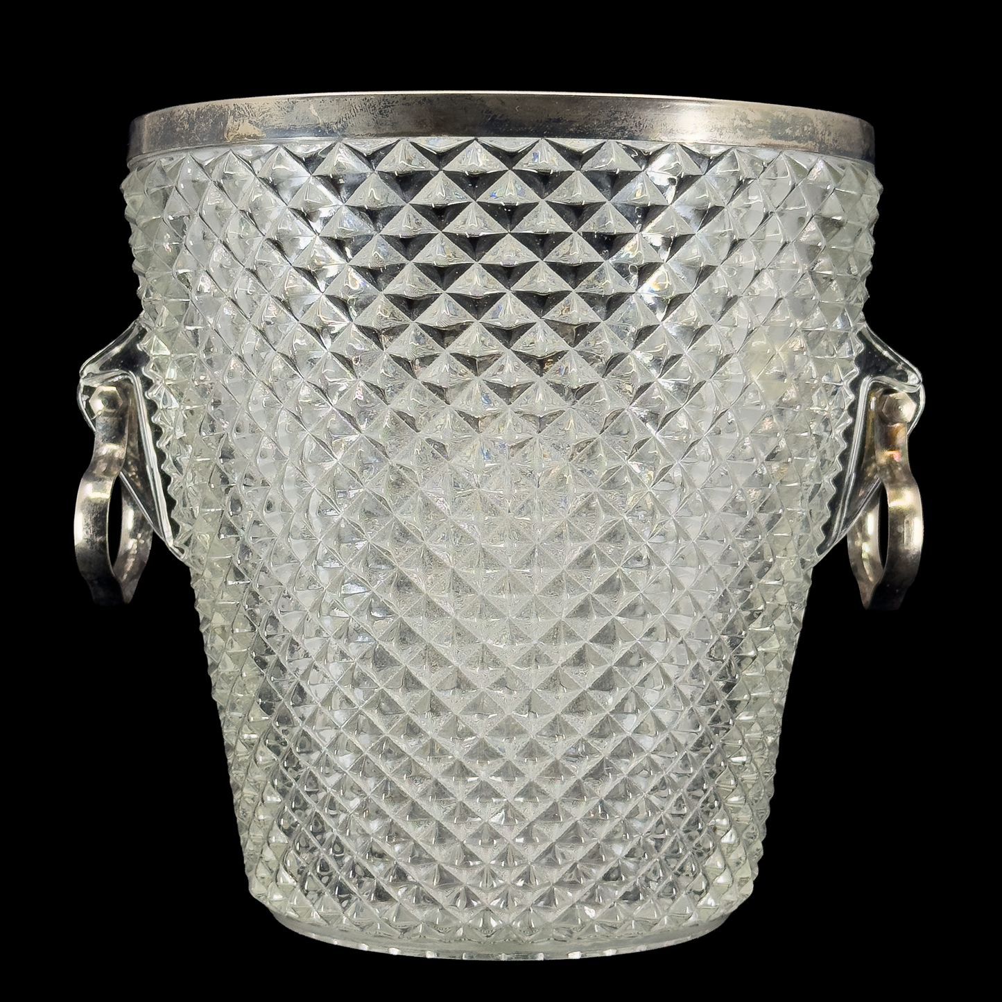 Vintage Diamond Ice Bucket with Silver-plated Rim and Handles