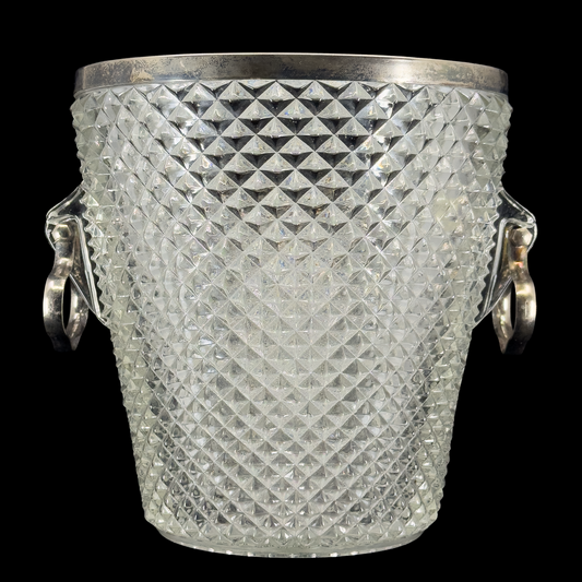 Vintage Diamond Ice Bucket with Silver-plated Rim and Handles