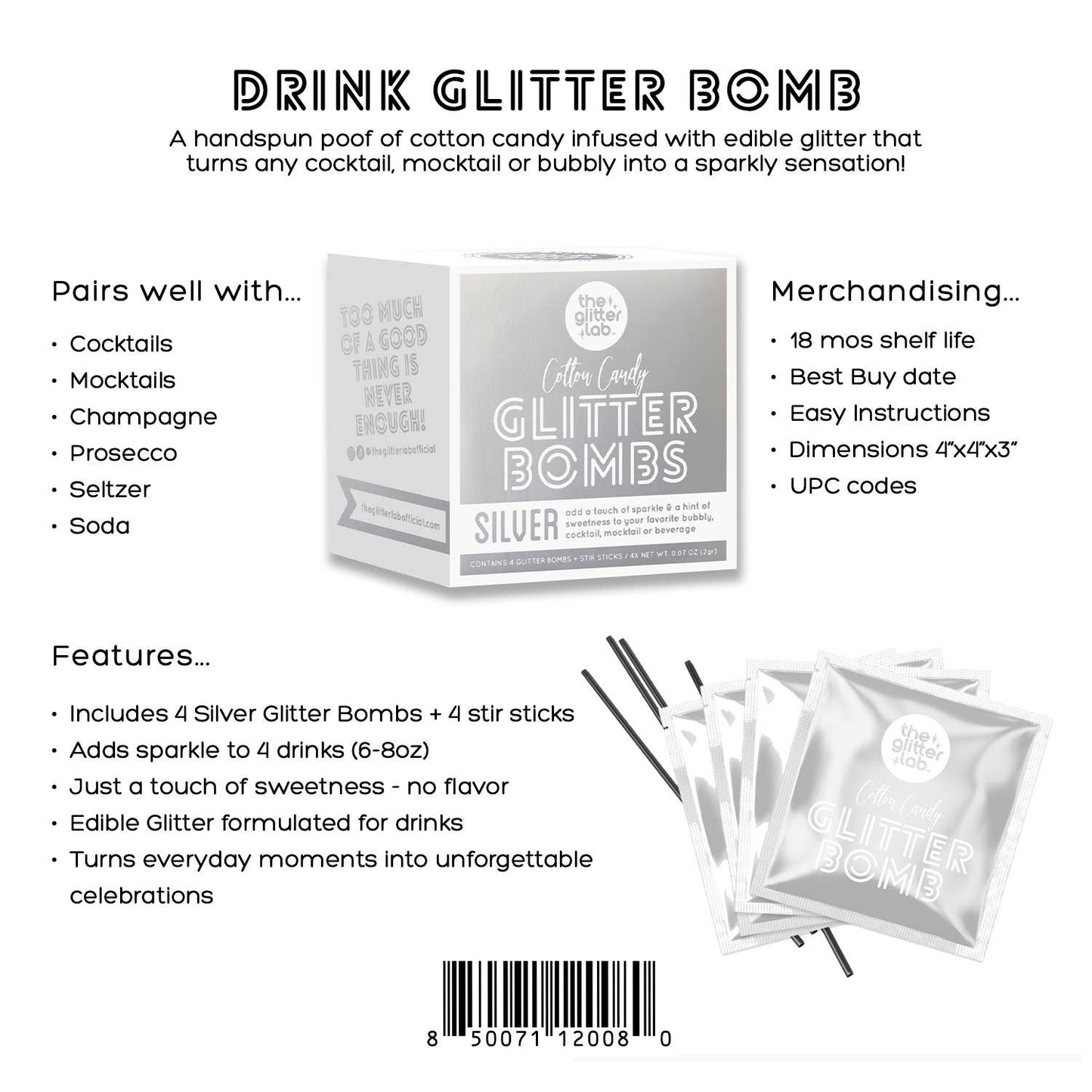 The Glitter Lab 'Silver' Drink Glitter Bombs