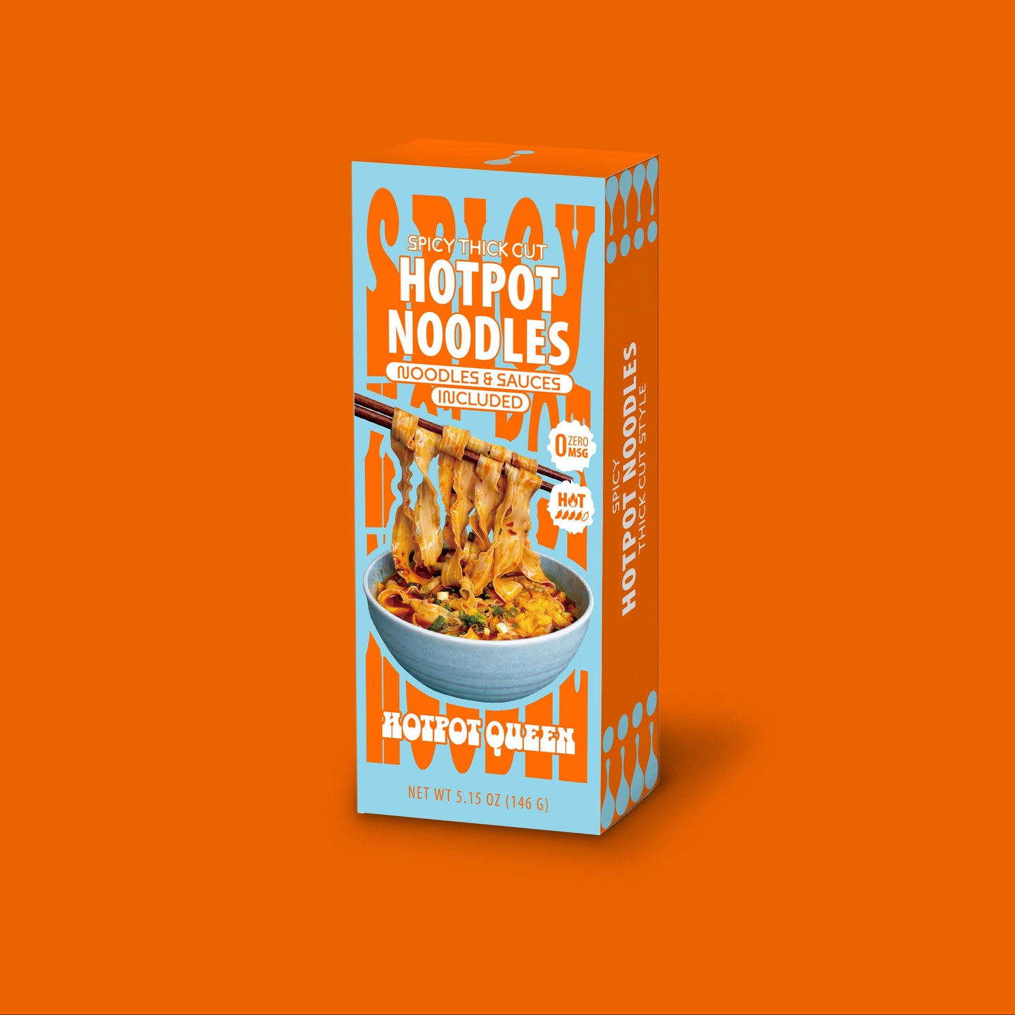Box of Hotpot Noodles on an orange background