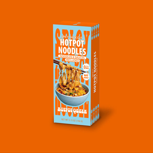 Box of Hotpot Noodles on an orange background
